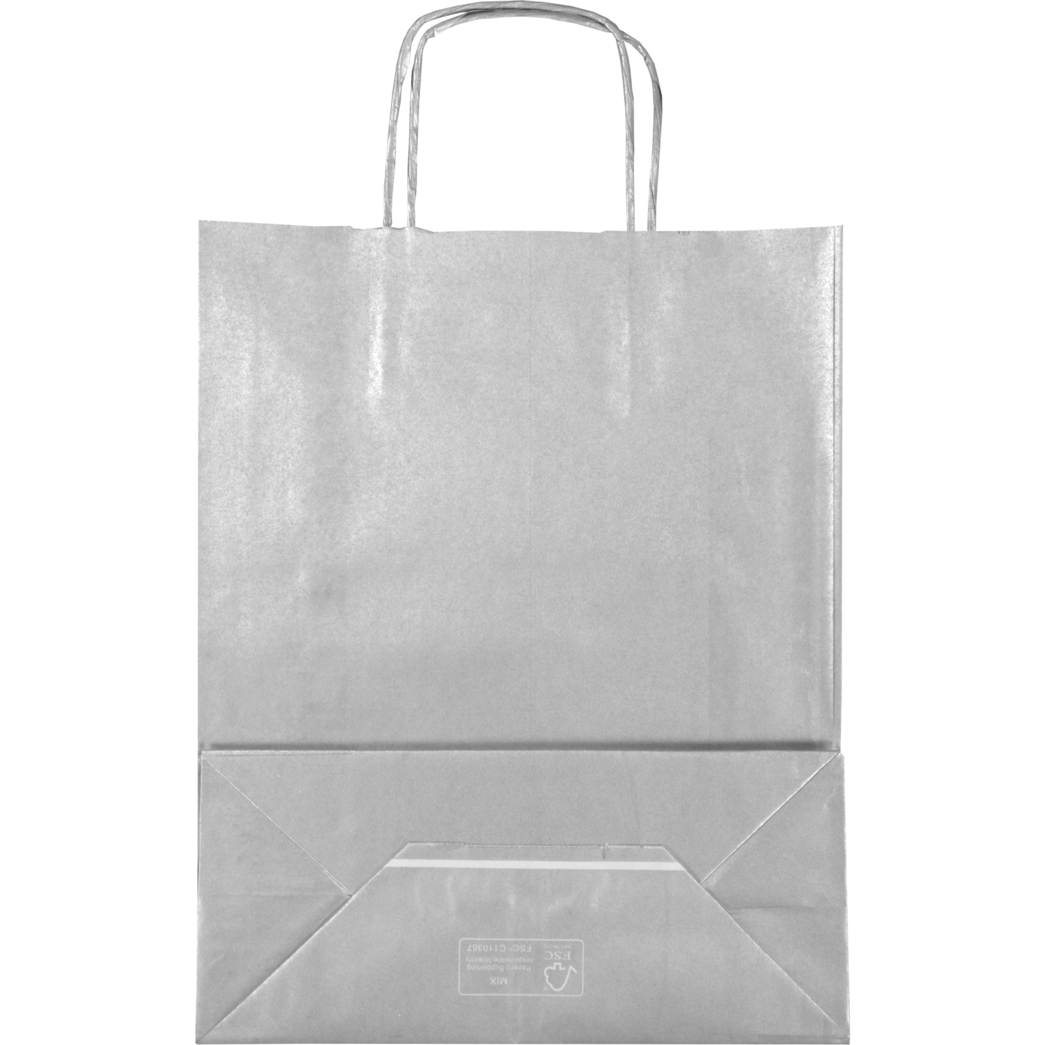 Tas, Kraftpapier, gedraaid papieren koord, 26x 12x35cm, draagtas, zilver