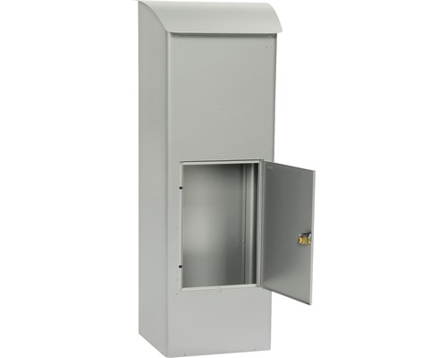 MEFA pakketbrievenbus, gepoedercoat staal, BxHxD 409/1021/326 mm, Beuken 458, wit aluminium RAL 9006, achterinwerpopening