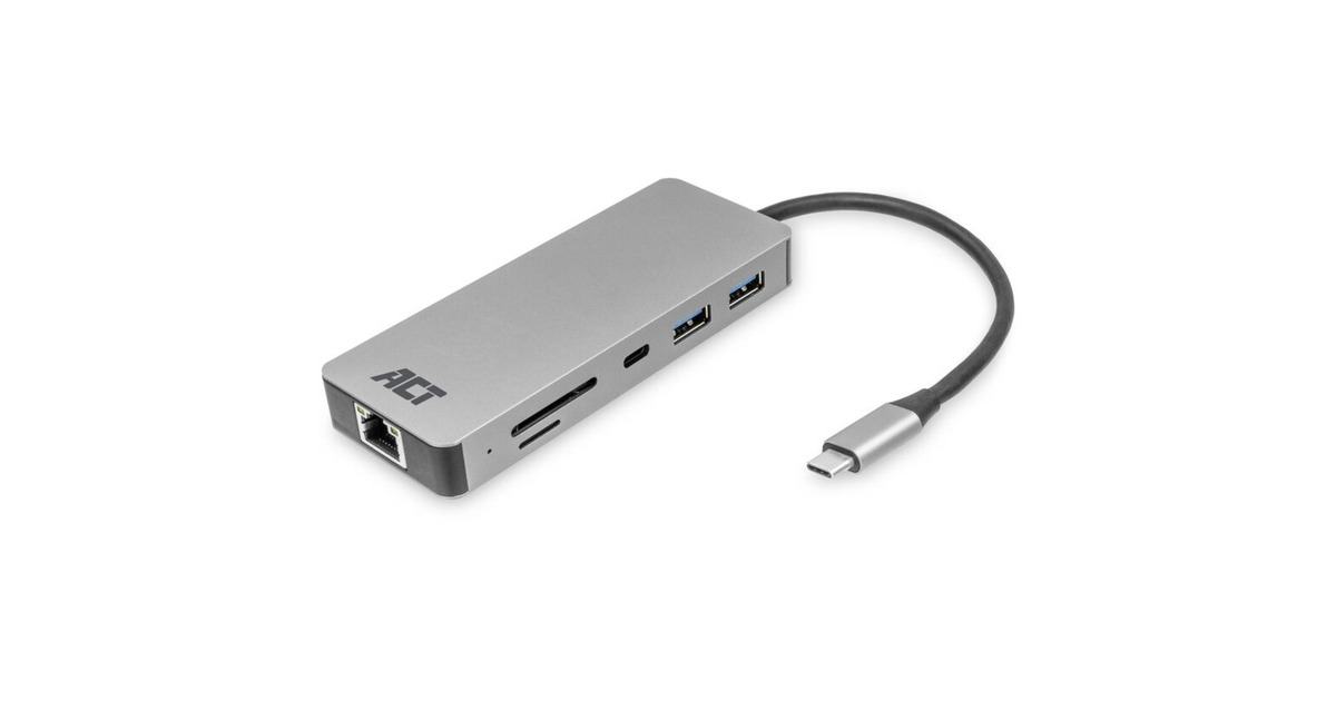 ACT ConnectivityUSB-C 4K docking station voor 1 HDMI monitor, ethernet, USB-C, USB-A, cardreader en PD pass-through  (Aluminium)