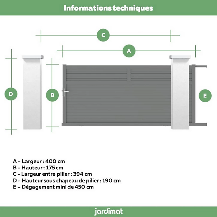 Portail Jardimat coulissant aluminium Annoire gris antique - 400 x h.175 cm
