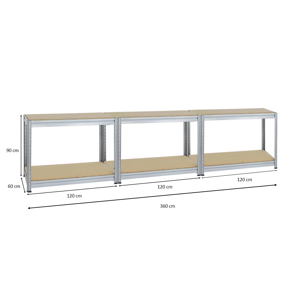 PROREGAL Mega Deal 3x In hoogte verstelbare werkbank Dino HxBxD 90 x 120 x 60 cm Draagvermogen 600 kg Gegalvaniseerd