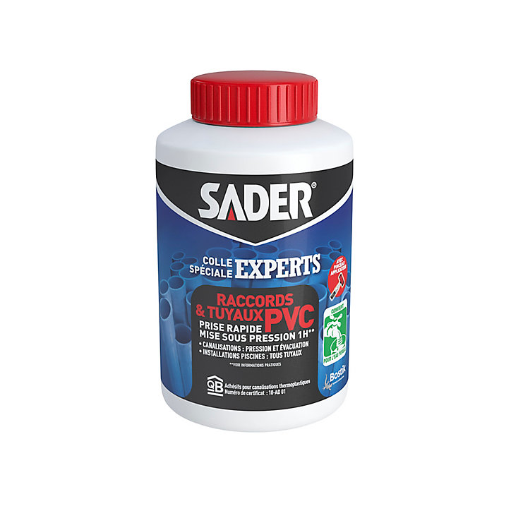 Colle Sader pour Raccords et Tuyaux en PVC 250 ml avec pinceau applicateur