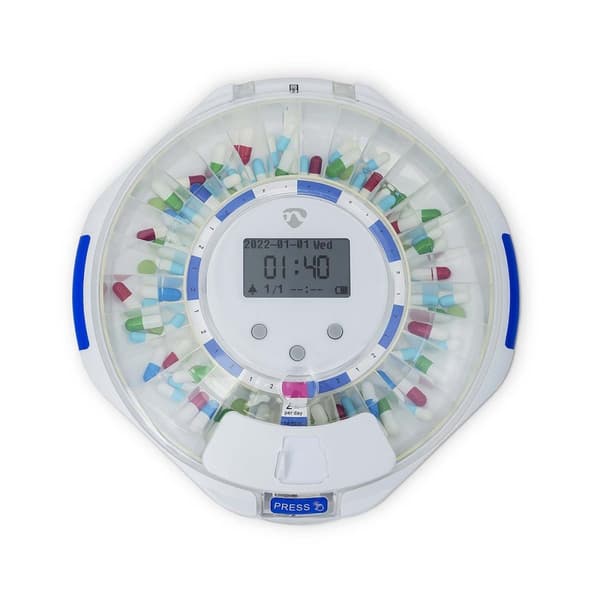 Nedis SmartLife Pilledispenser | Wi-Fi | 28 Rom | Antall alarmtider: 9 alarmtider per dag | Lys / Pip / Stemme | LCD-skjerm | Hvit