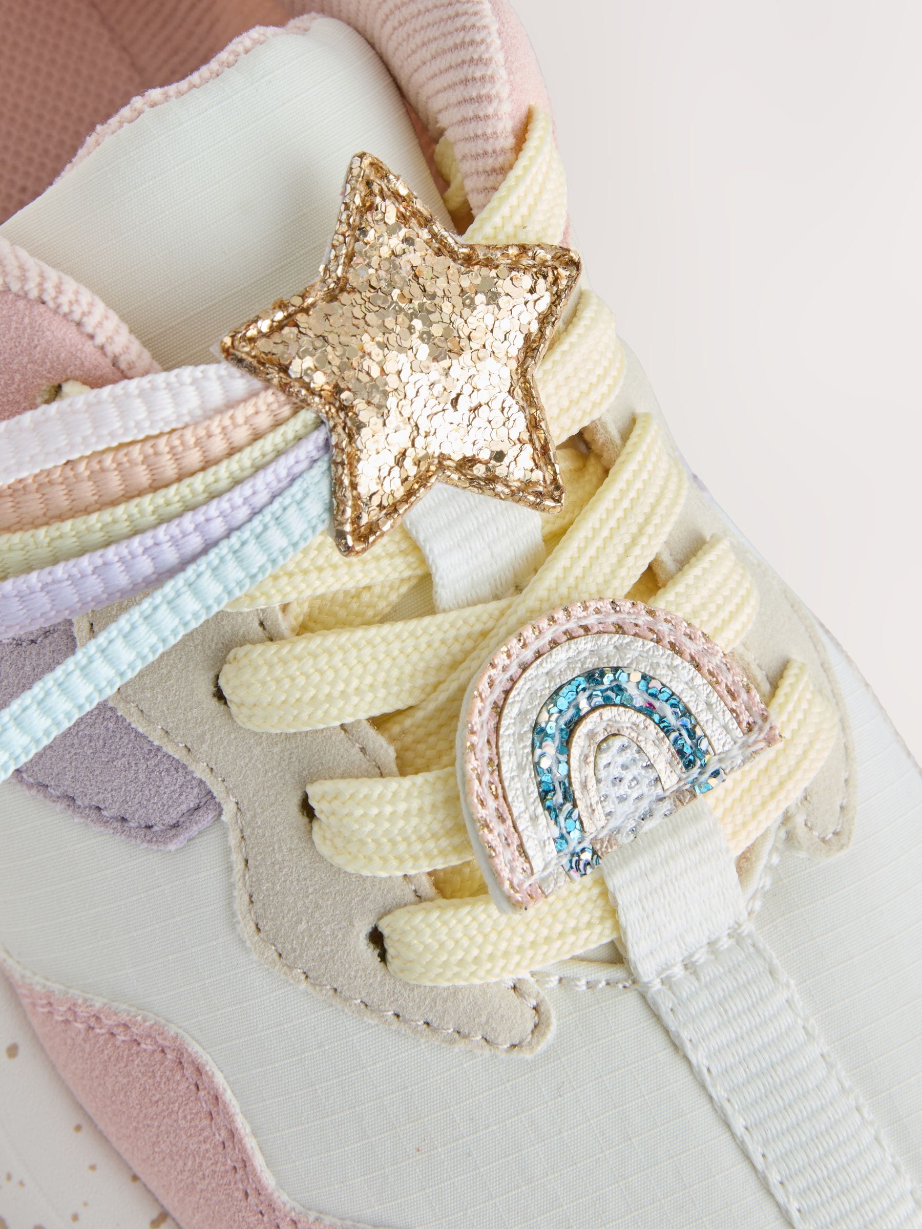 Roze pastel eenhoorn - Vetersneakers met dikke zool