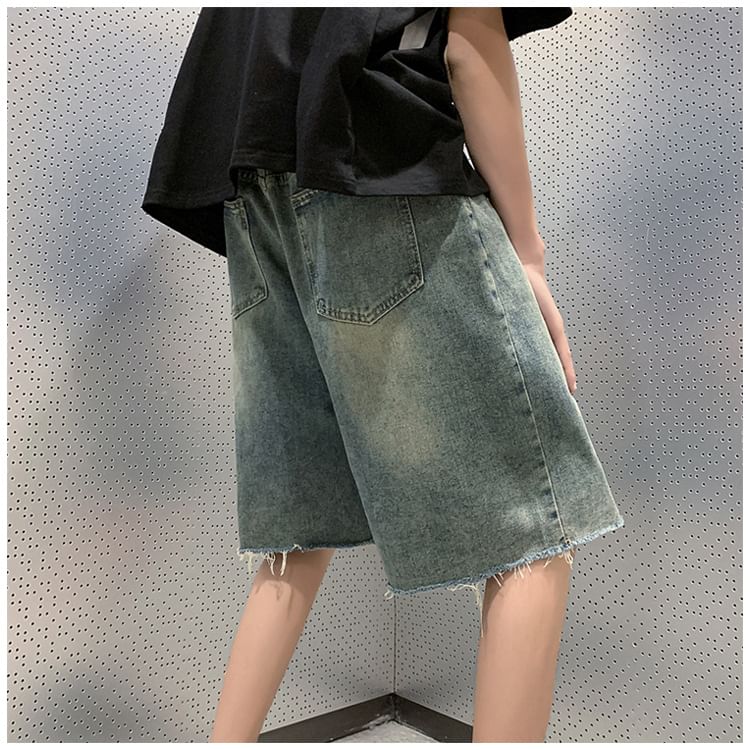 Femilina - Hoge taille gerafelde denim shorts