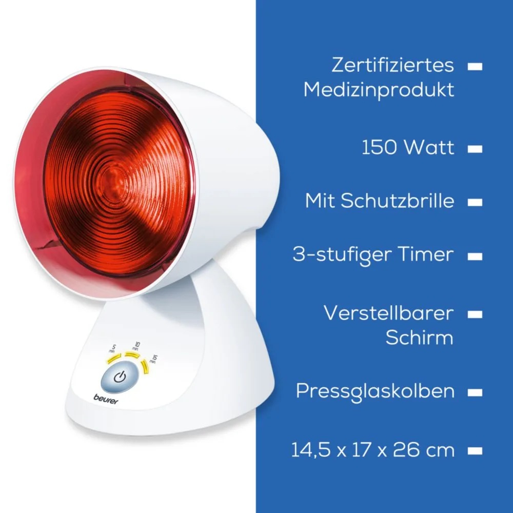 IL 35 Rotlicht Infrarotlampe Lichttherapie für Erkältung und Muskelverspannung mit Timer inkl. Schutzbrille (61612) - Weiss
