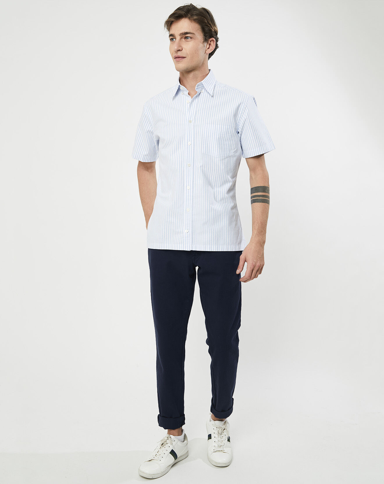 Hackett London Chemise en coton épais Slim Fit Bat Oxford à rayures bleu ciel