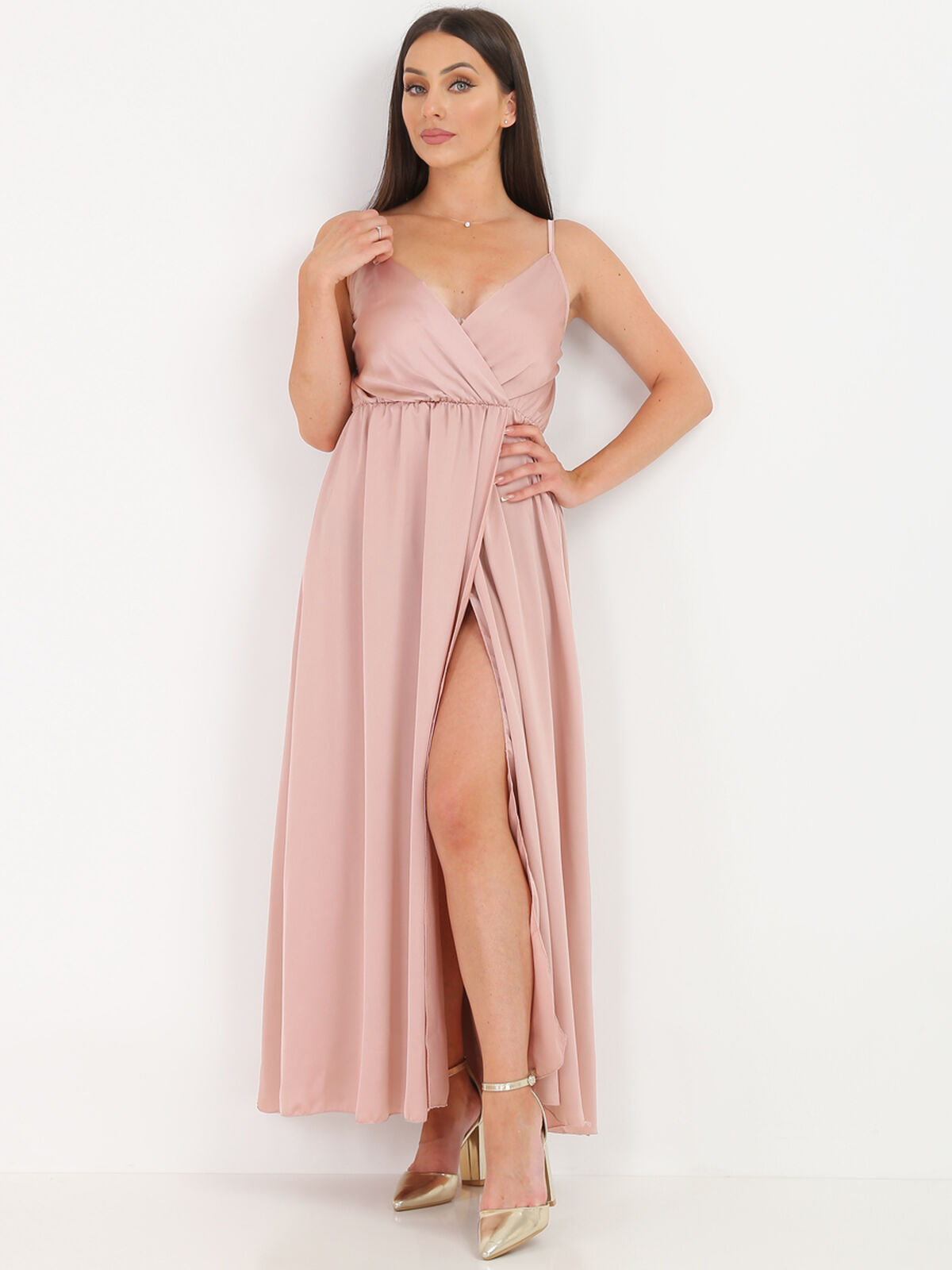 Robe portefeuille satinée- Vieux rose