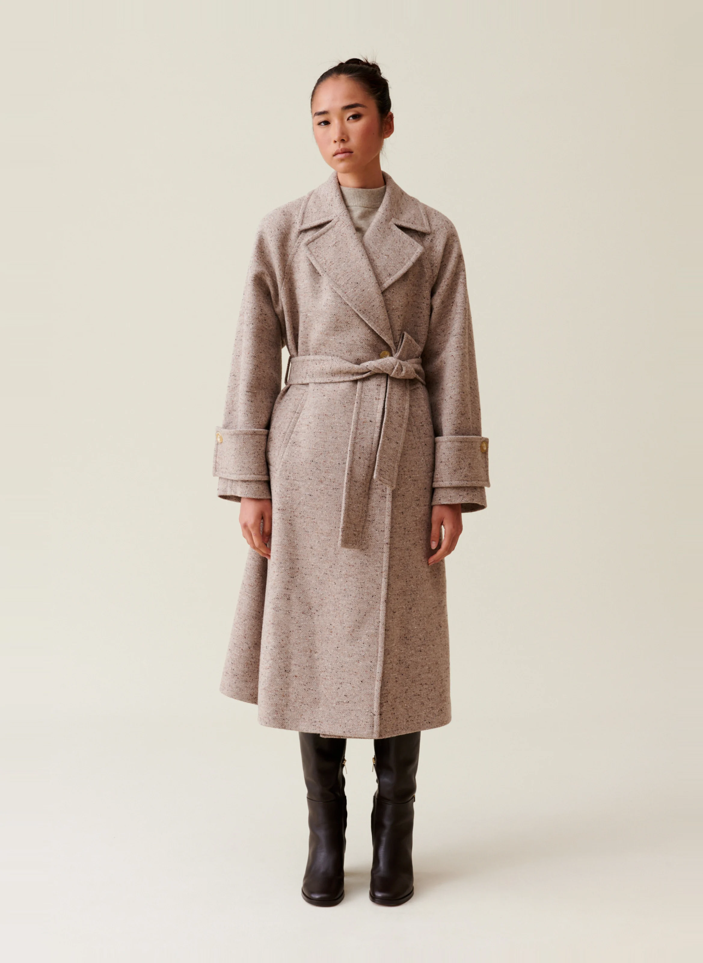 Manteau long col tailleur | Beige