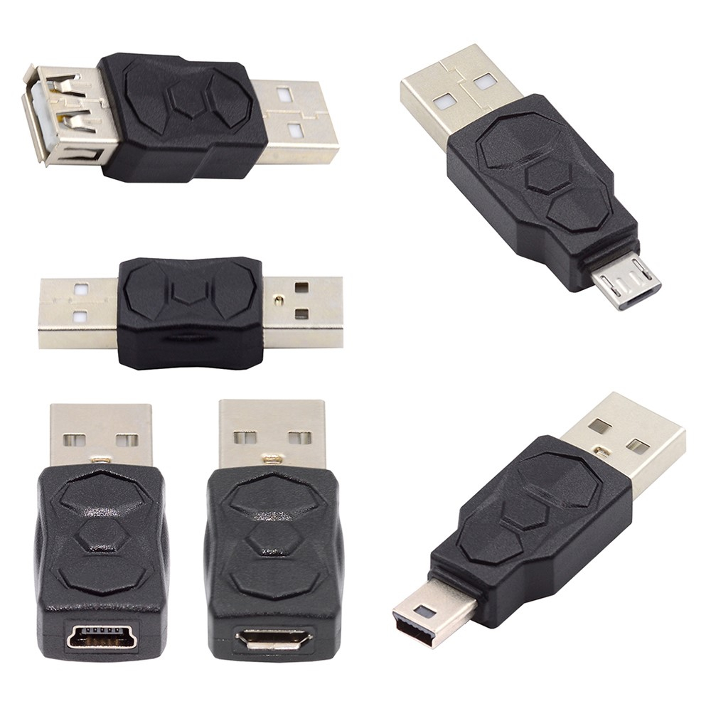 (6er Set) USB A 2.0 auf USB A (m/w.) / Micro USB (m/w.) / Mini USB (m/w.) / Adapter Konverter - Schwarz