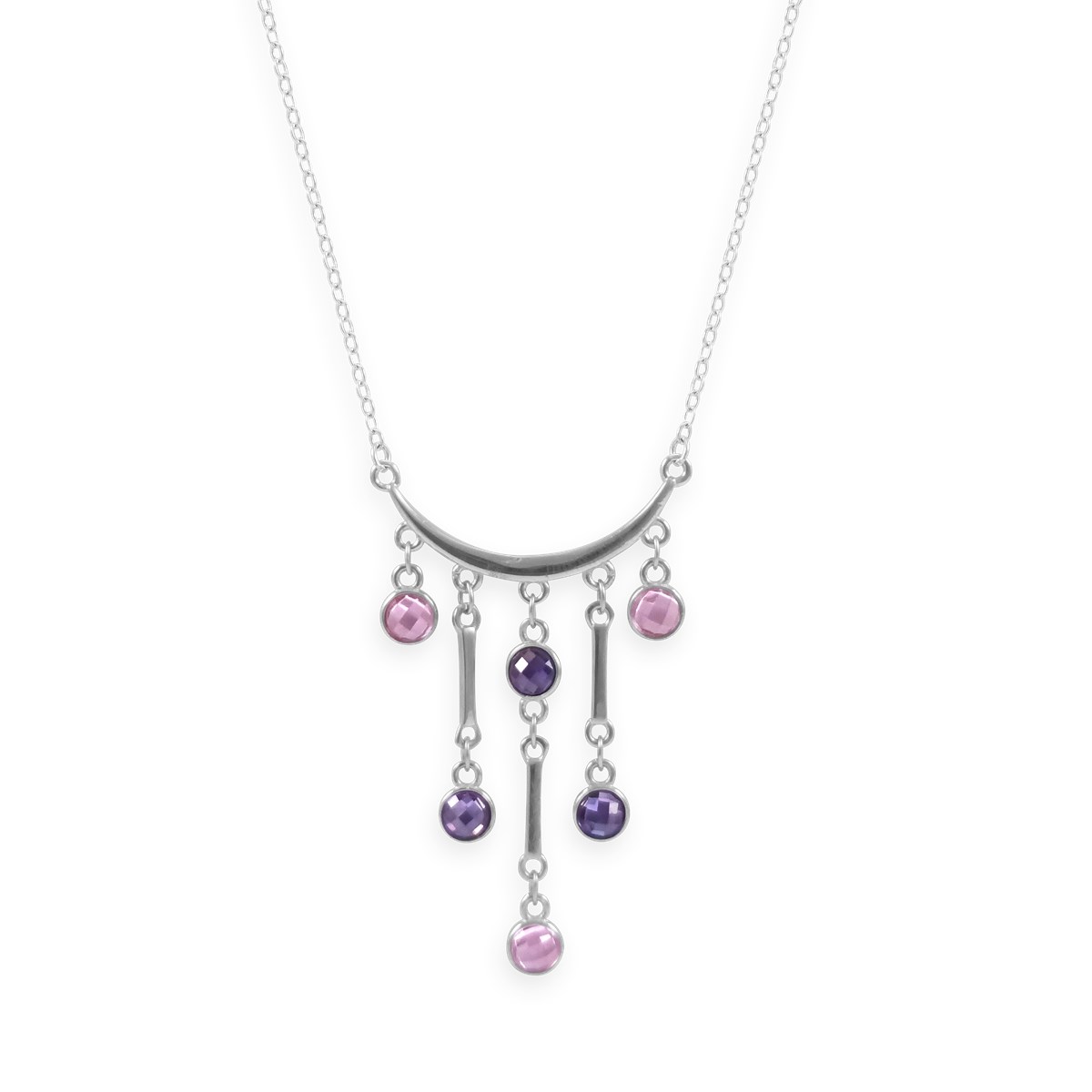 Collier en argent 925 rhodié avec oxydes de zirconium rose et violet