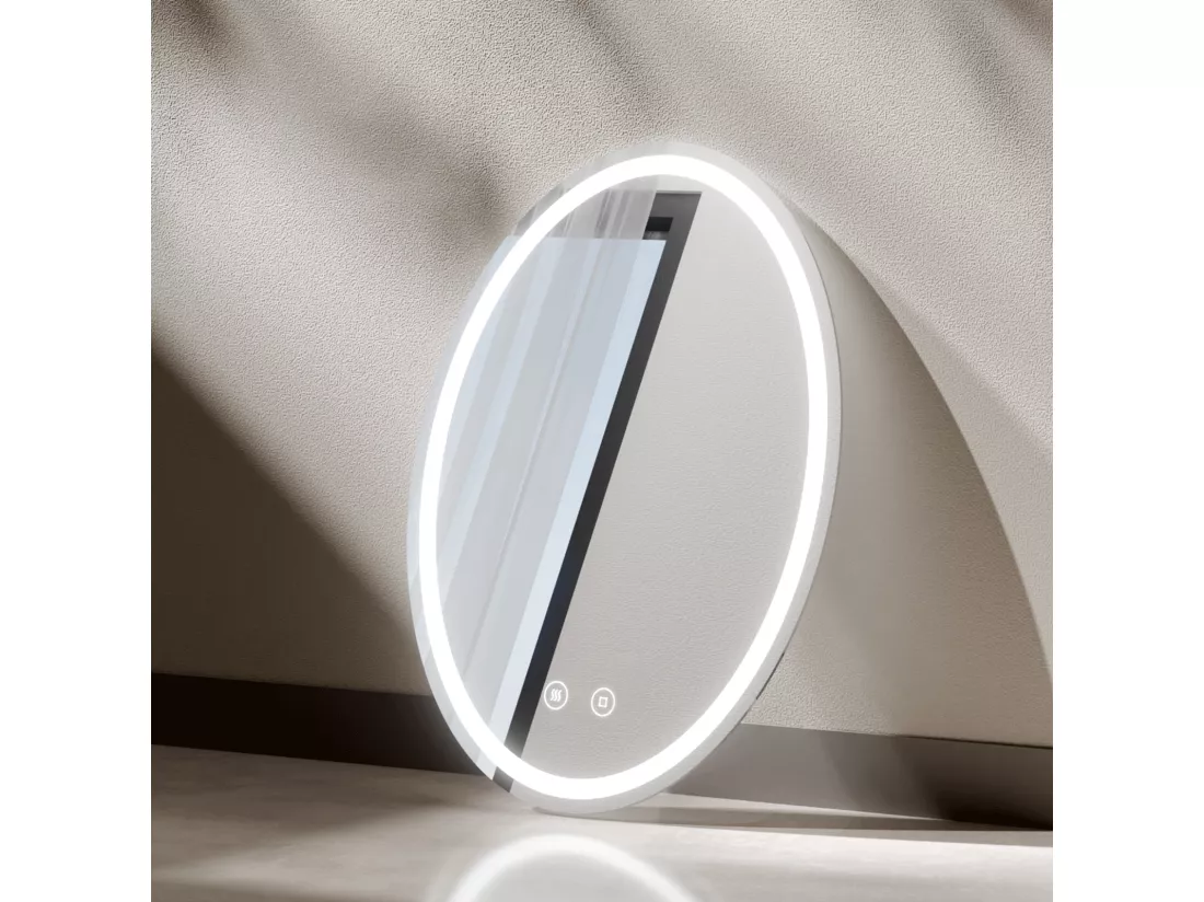 EMKE Miroir led salle de bain 60 × 80 cm Miroir salle de bain lumineux avec 3 Couleurs de lumière réglables+Anti-buée, Économie d'énergie miroir led