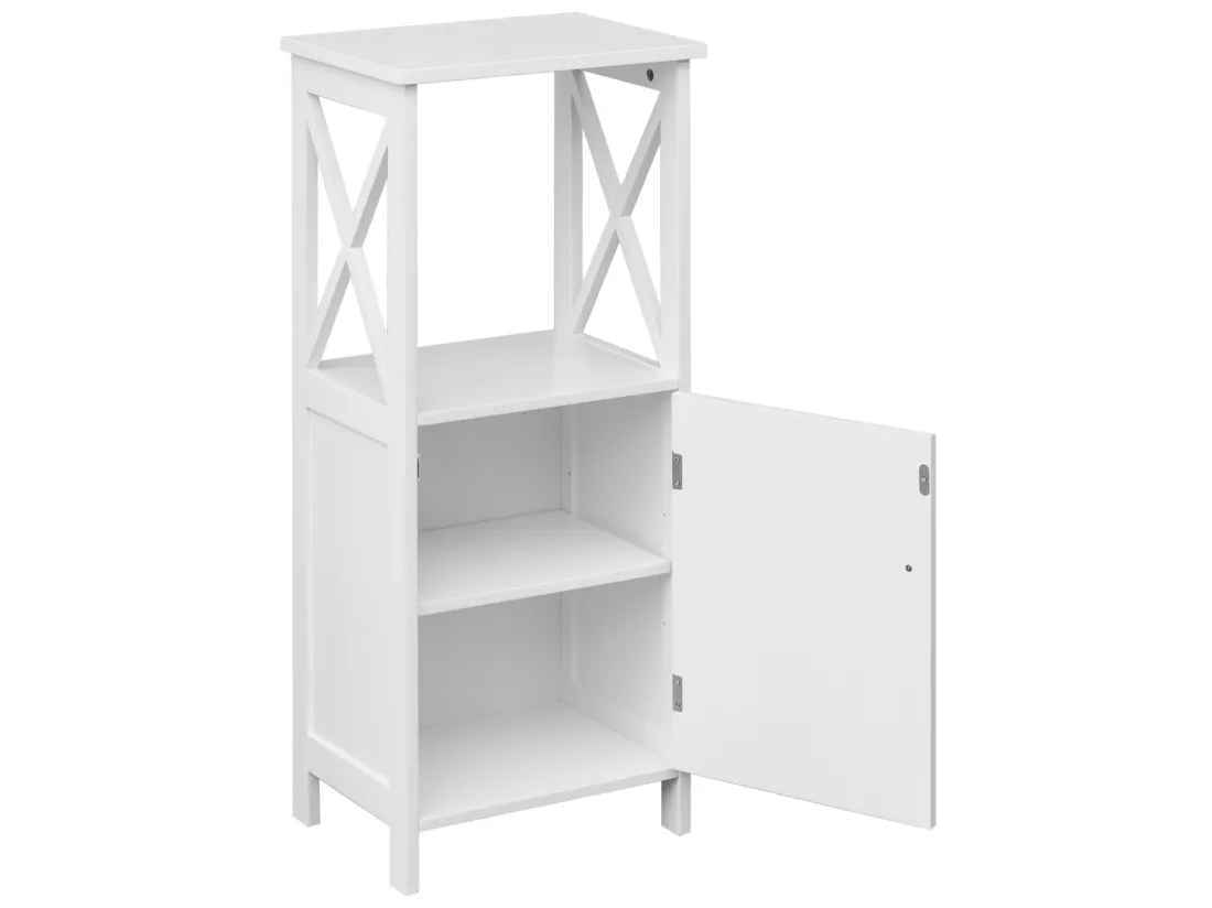 Meuble sur pied Meuble en bois blanc avec étagères pour salle de bains