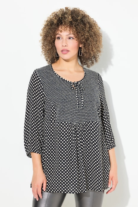 Smokbluse, Herzen, A-Linie, Rundhals, 3/4-Arm