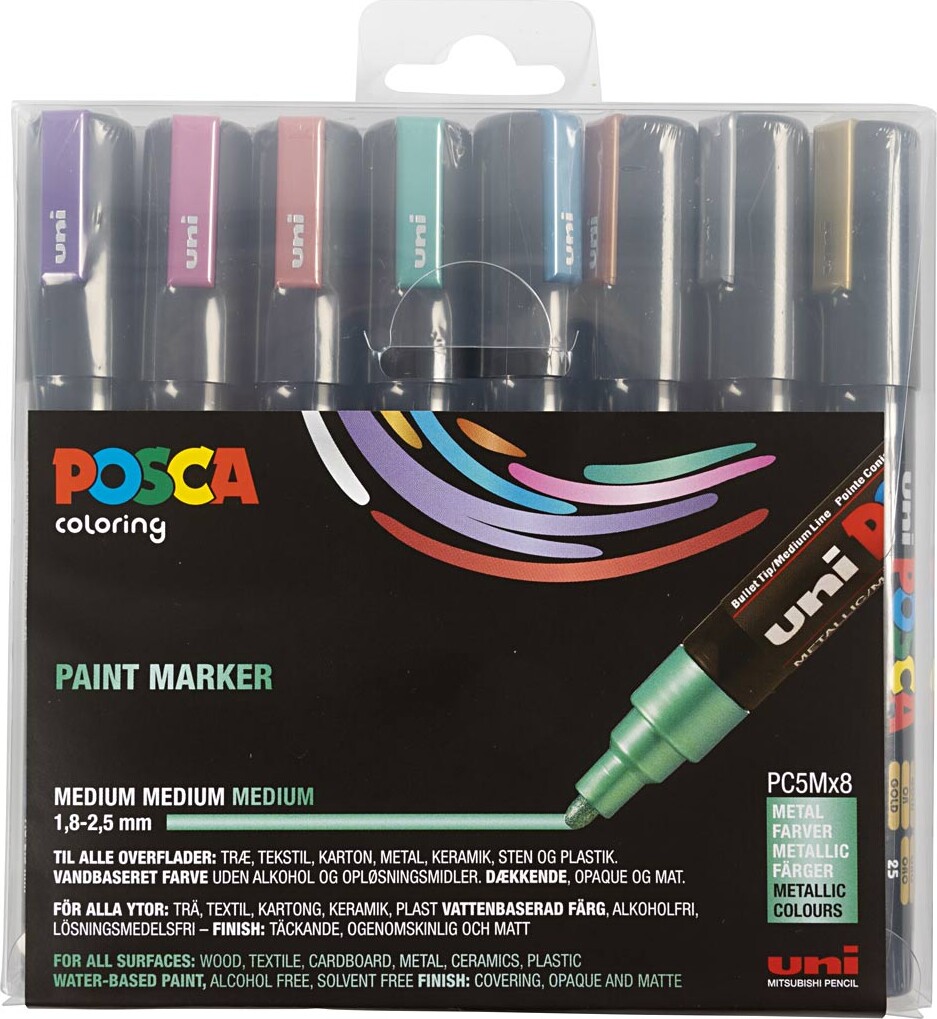 Posca Tusch - Nr. Pc-5M - Tykkelse 2,5 MM - Metallicfarver - 8 Stk