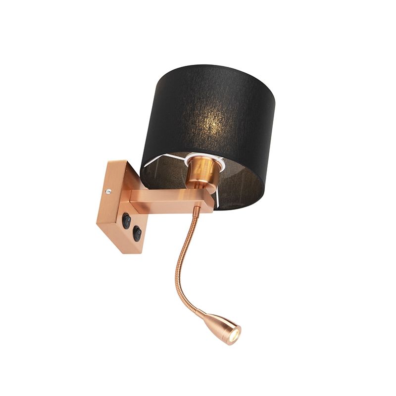 Art deco wandlamp koper met zwarte kap - Brescia