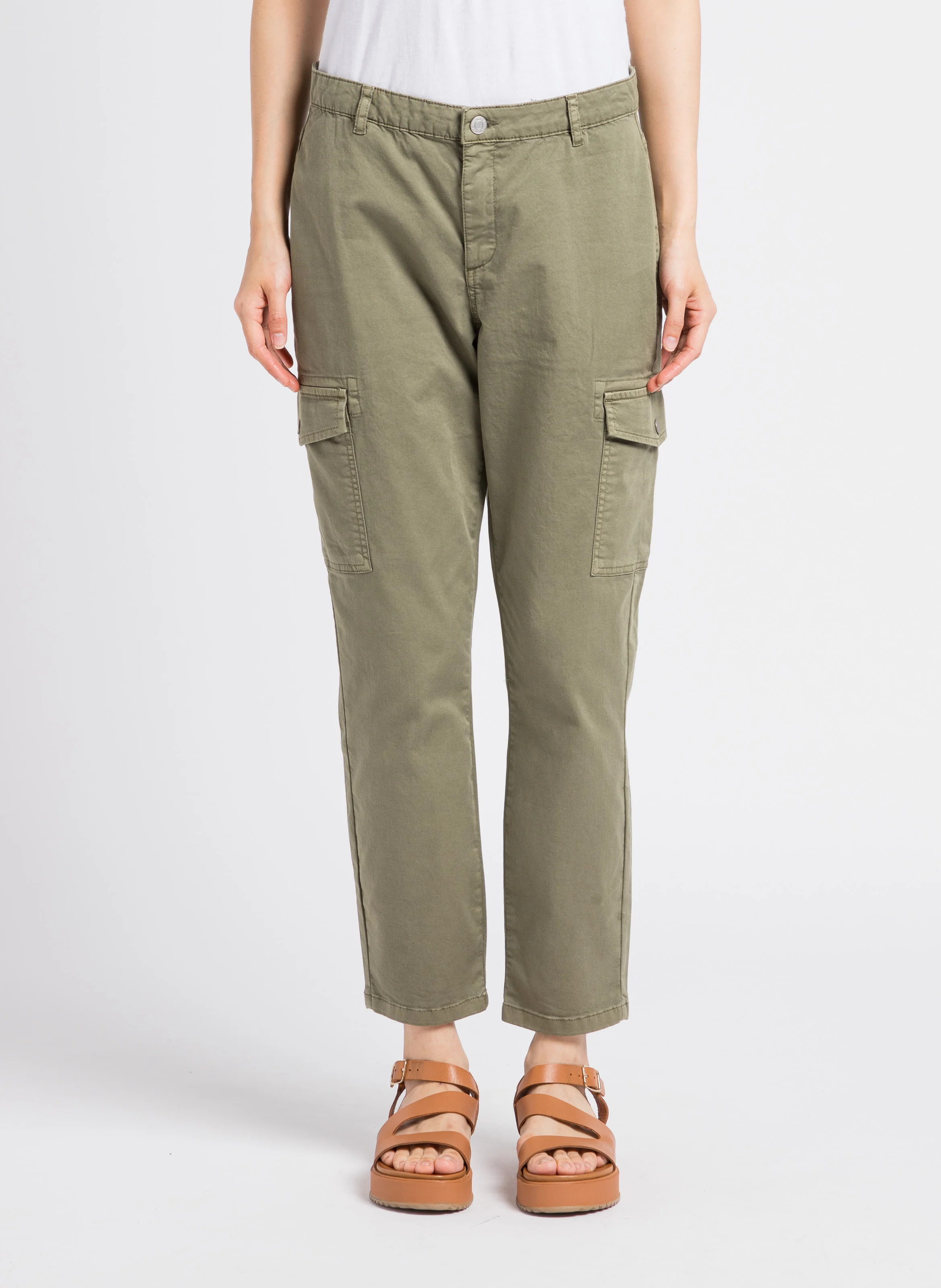 Jean cargo cropped en coton mélangé | Kaki