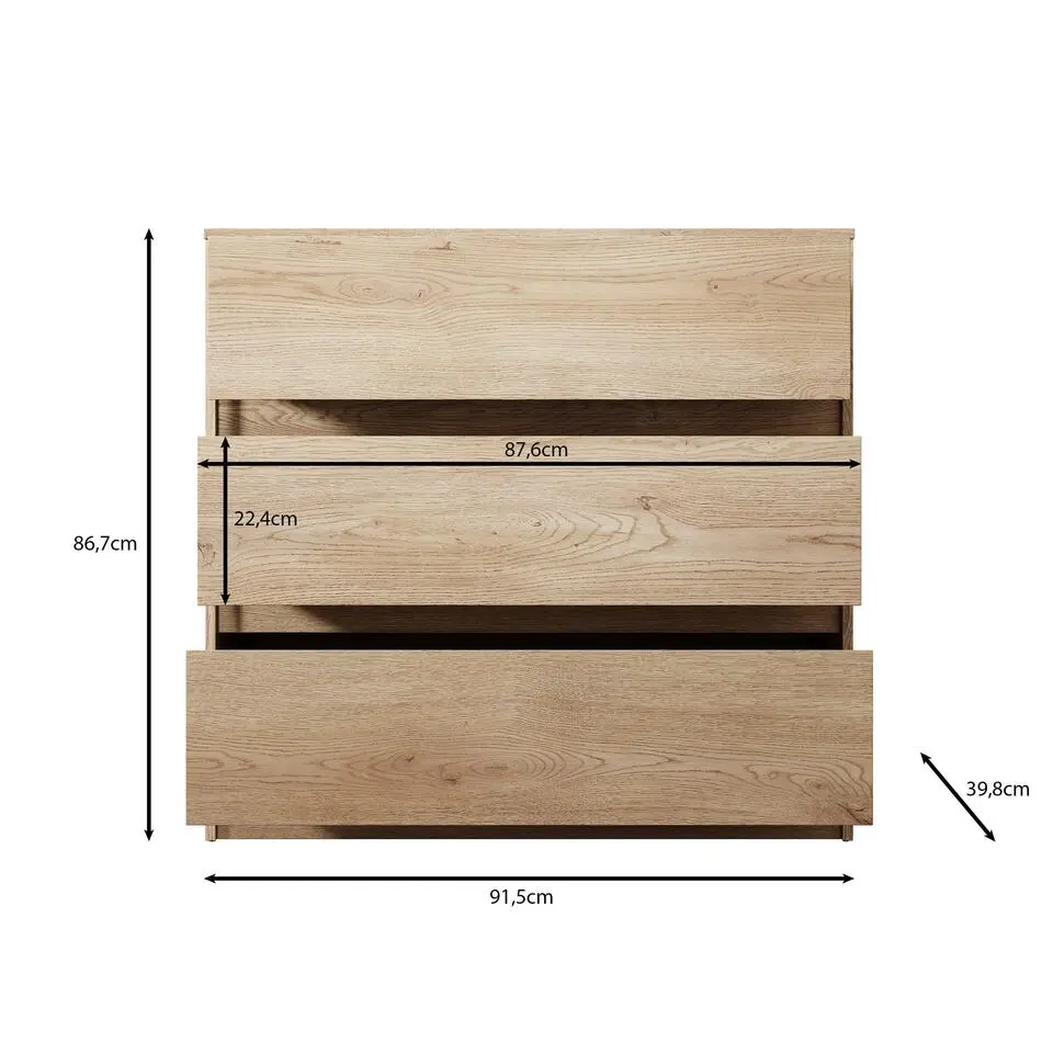 Meubella - Ladekast Cuarto - Eiken - 91 cm