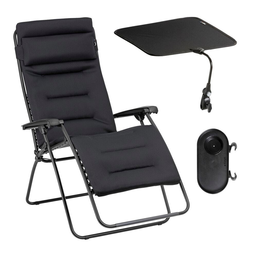 Set gepolsterte Relaxliege XL mit Sonnenschirm und Becherhalter RSX Clip XL AirComfort® Acier
