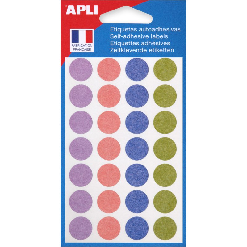 Pastille adhésive Ø 15 mm Agipa 102149 couleurs pastels assorties - Boîte de 140