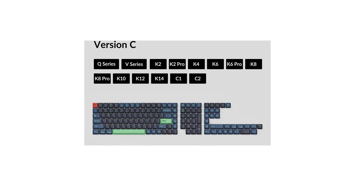 KeychronOEM Dye-Sub PBT Full Keycap-Set - Hacker keycaps  (Donkerblauw/neongroen, 137 stuks, US-Layout (ANSI))