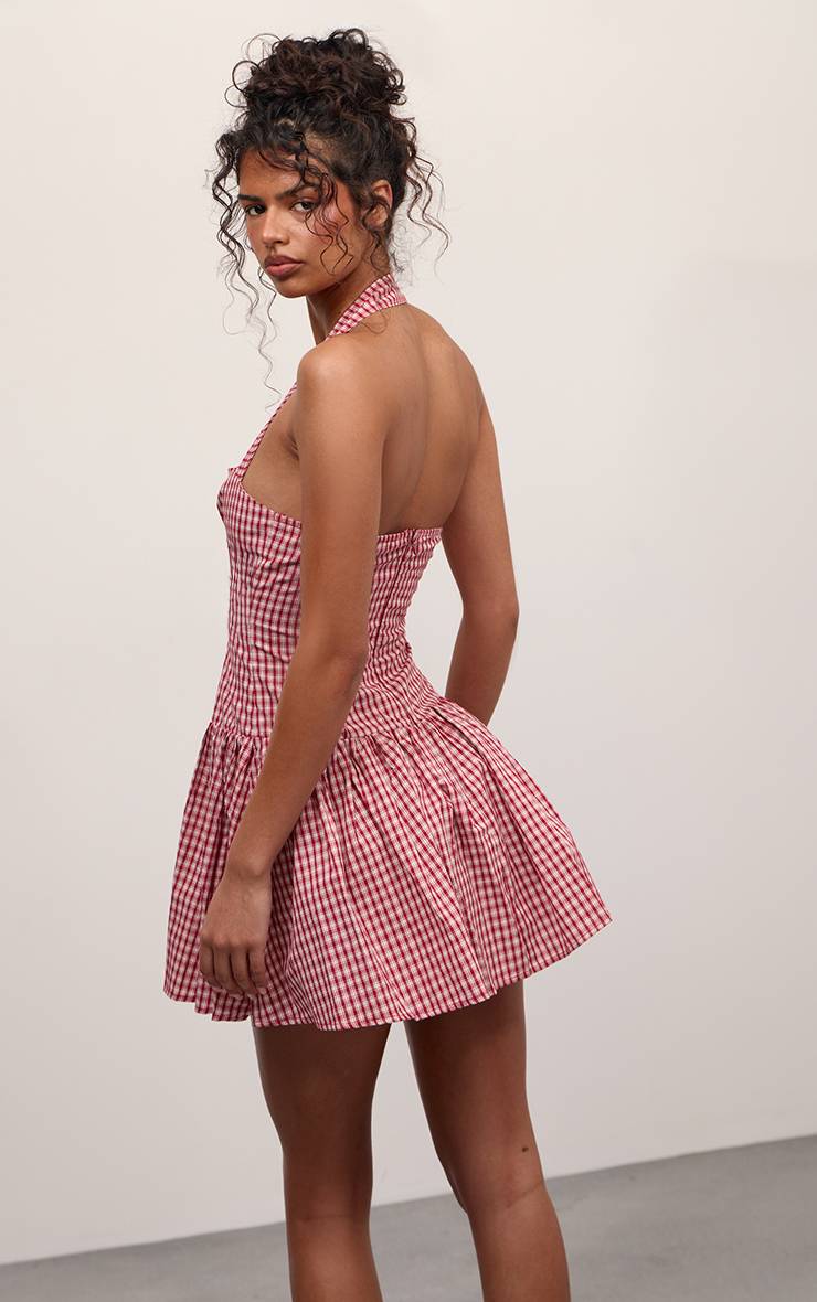 Rouge Robe Droite À Dos Nu En Vichy
