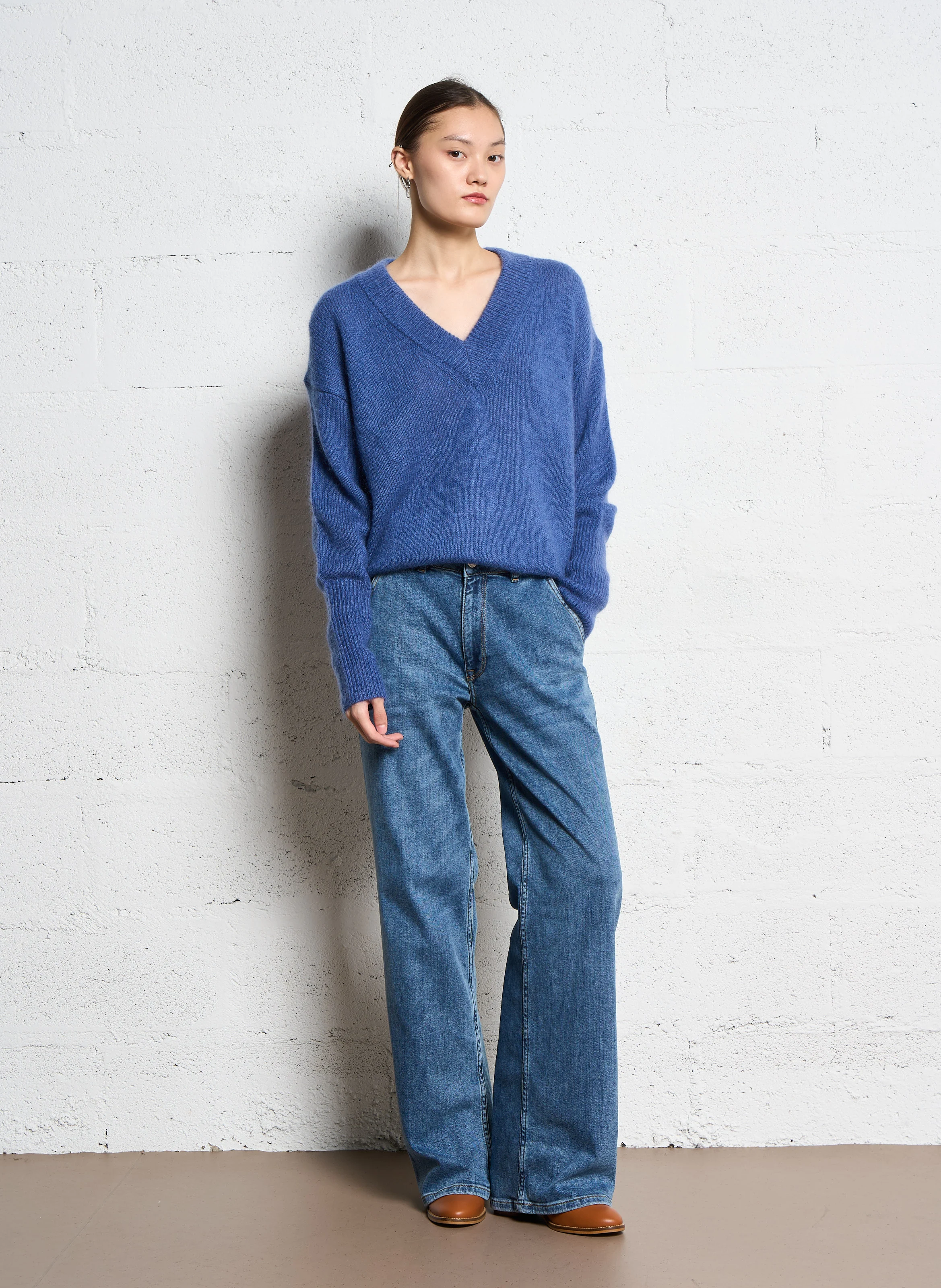 LORE - Pull ample col V en laine et soie | Jean Stone