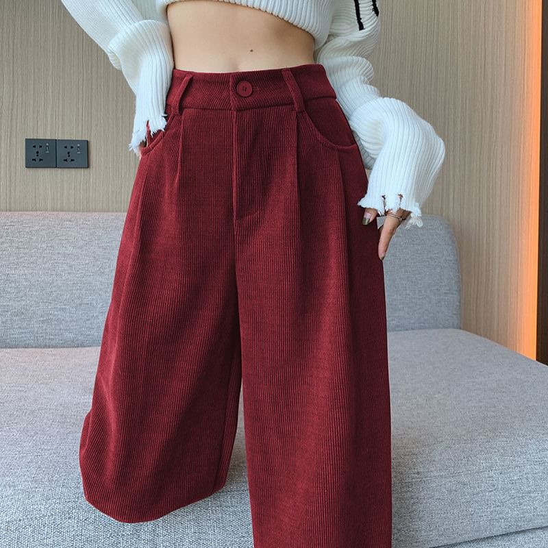 Dovitade - Hoge taille effen corduroy losse broek