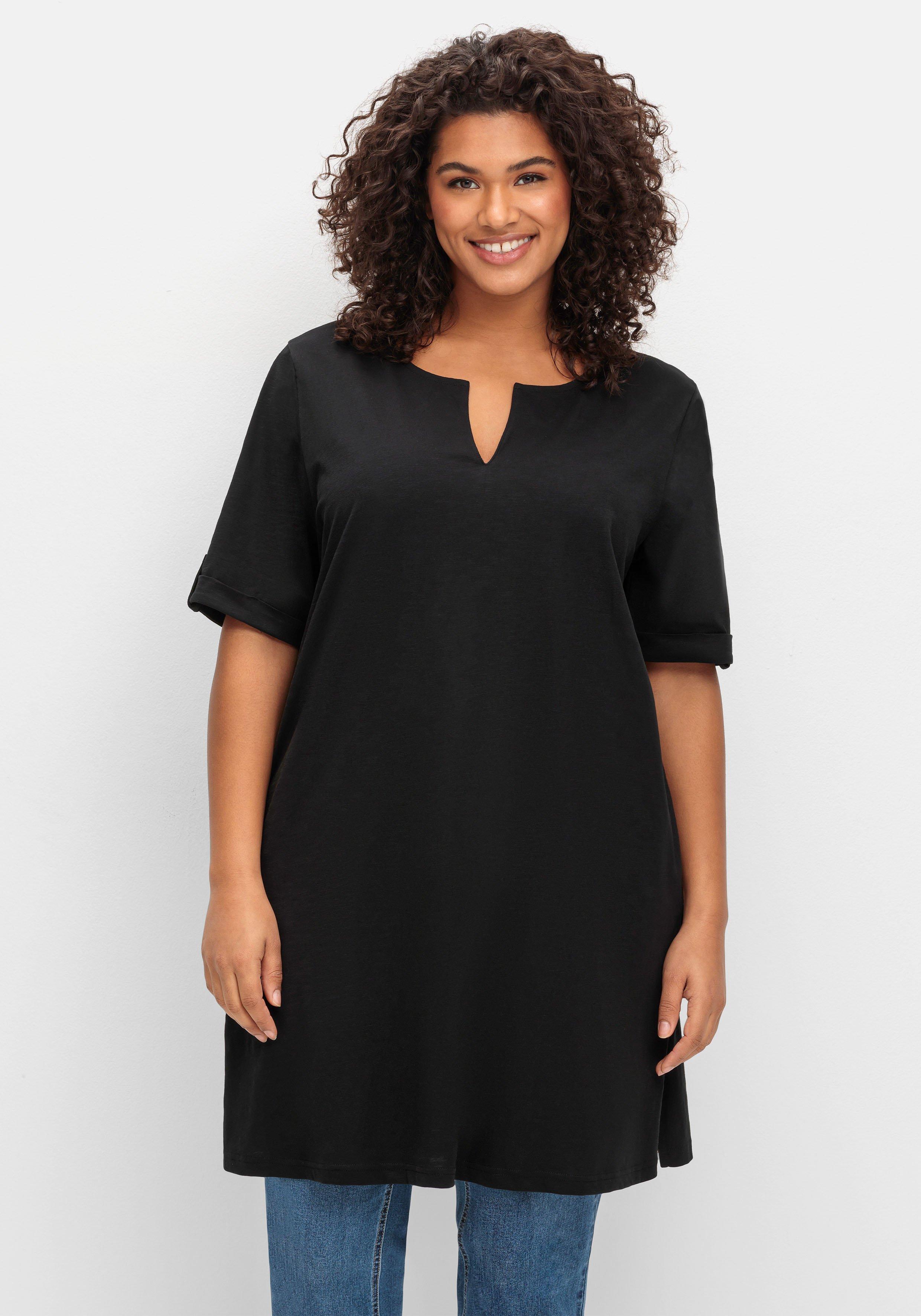 Longshirt mit geschlitztem Ausschnitt