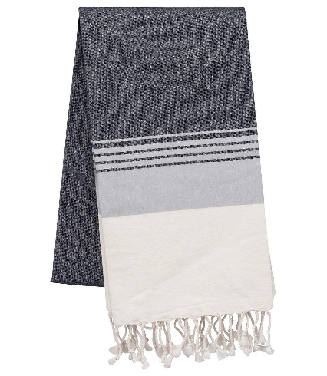 Drap de plage - Fouta à rayures aspect vieilli - K134 - gris foncé et gris clair