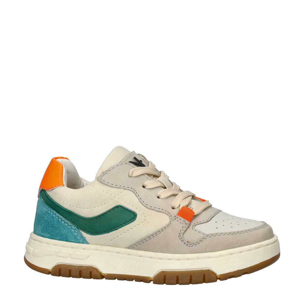 Nelson Kids leren sneakers beige/groen/oranje