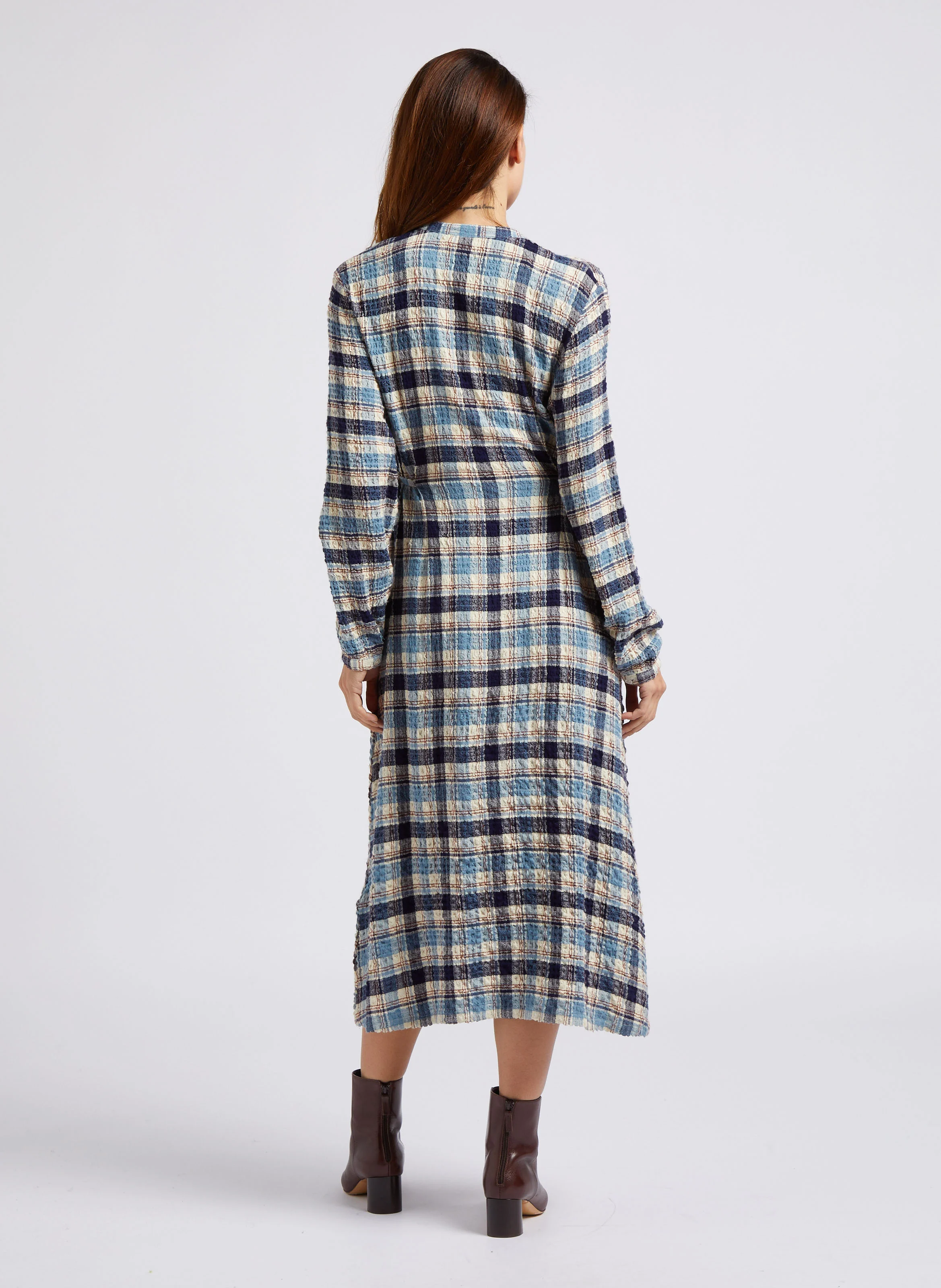 Robe longue droite à col V | Beige