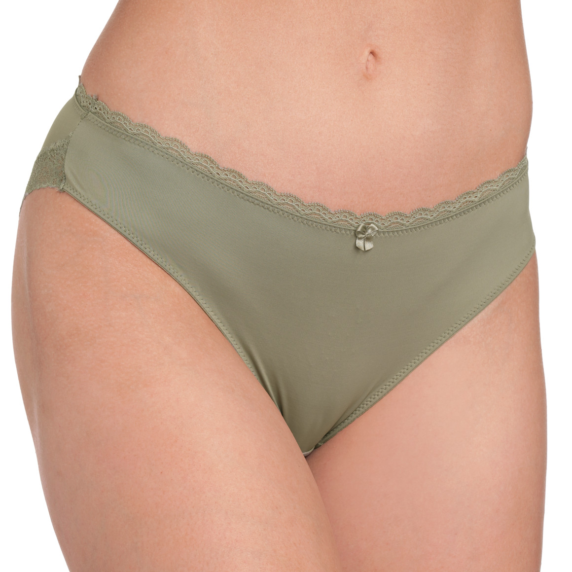 3 Damen Slips mit Spitze dunkelblau / oliv / hellbeige