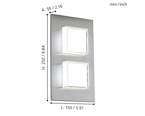 LED buitenwandlamp 2x2,5W 2x160 lm 3000 KH 25 cm roestvrij staal