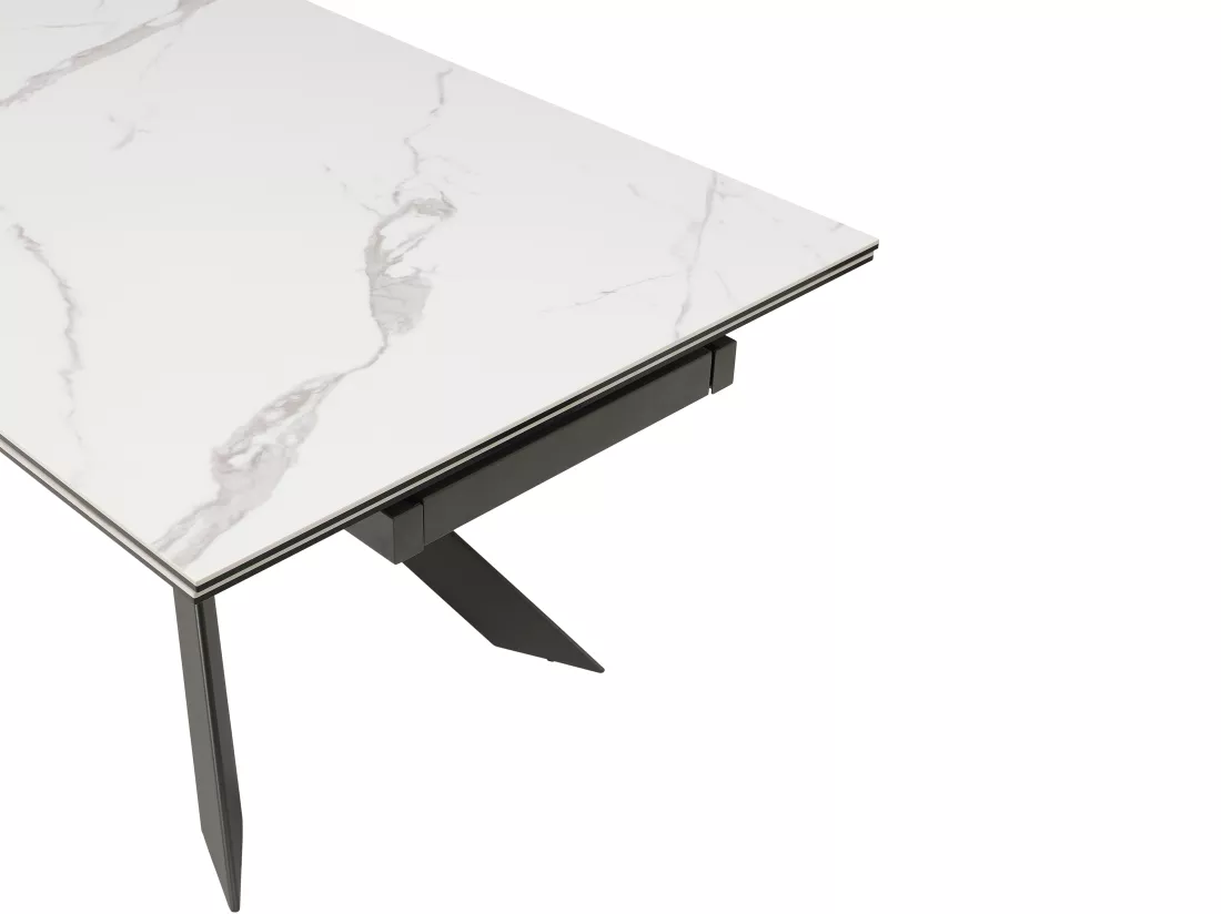 Table à manger extensible 8 à 12 personnes en céramique, verre trempé et métal - Effet marbre blanc et anthracite - COREMA de Maison Céphy