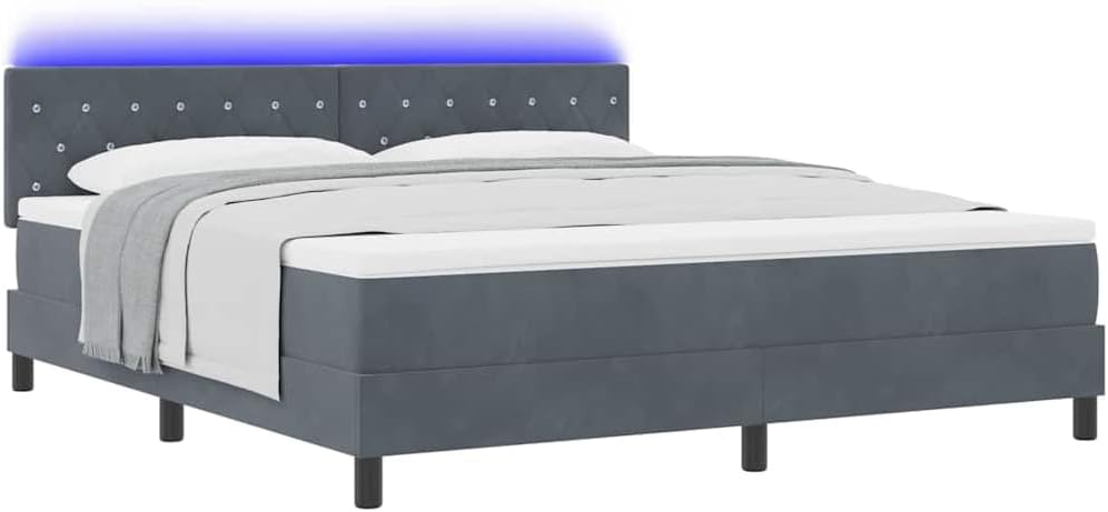 vidaXL LED Boxspringbett mit Matratze Dunkelgrau 180 x 200 cm Samt, Verstellbares Kopfteil, modernes Bettgestell mit LED-Beleuchtung, stylischer Samt, langlebiger Komfort