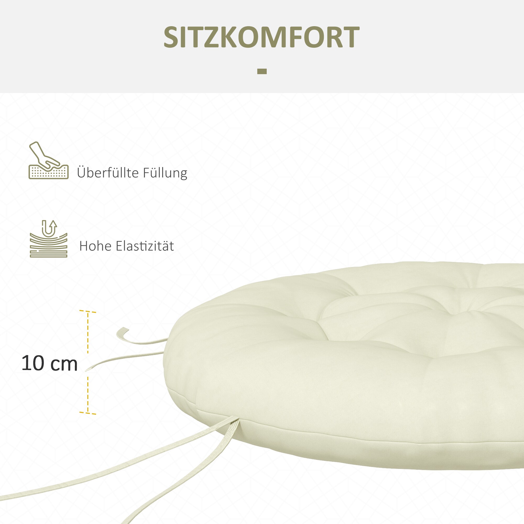 Outsunny Sitzkissen mit 10 cm dicker Polsterung beige Ø80 x 10H cm