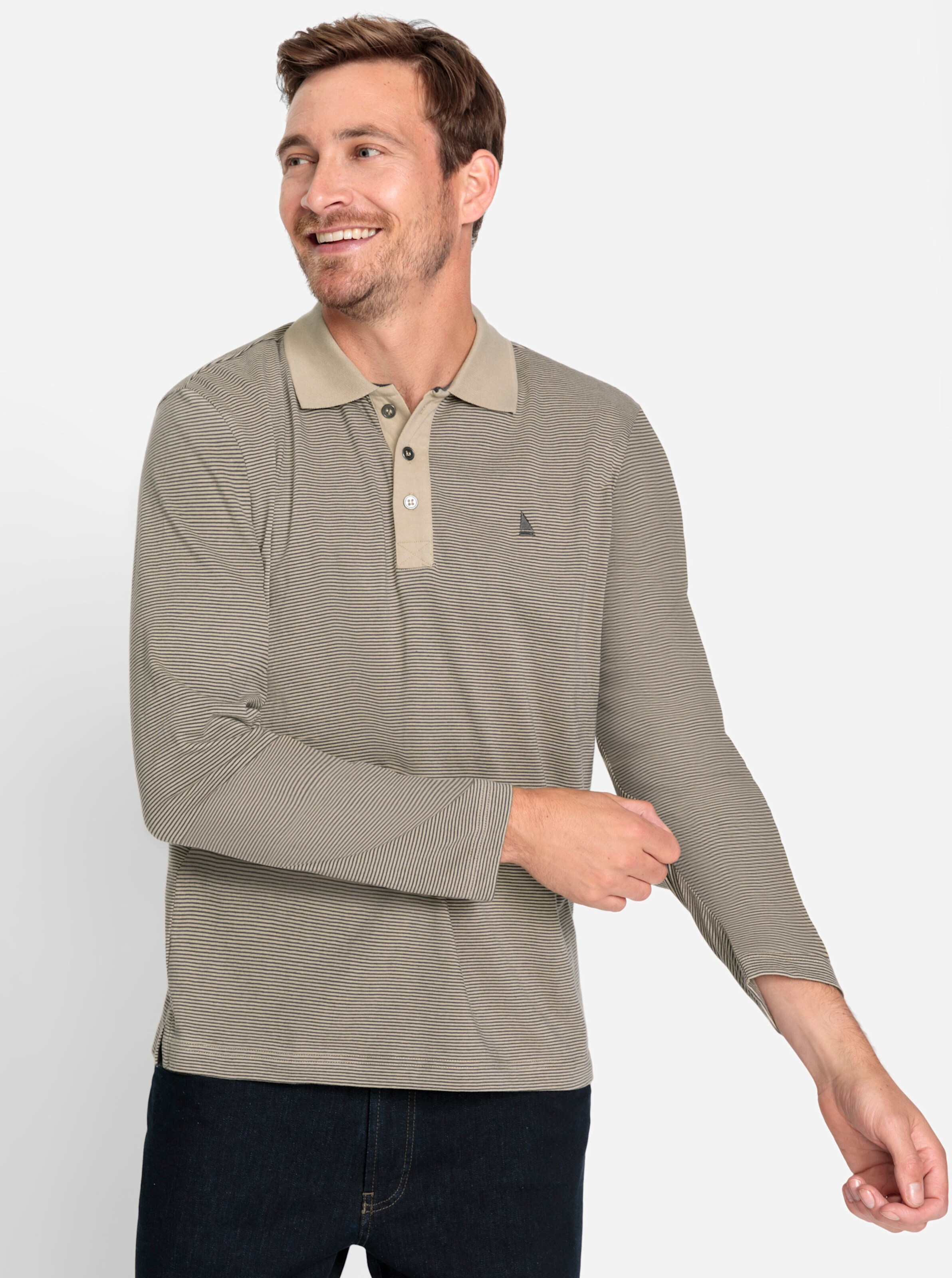 Catamaran Langarm-Poloshirt in sesam-geringelt