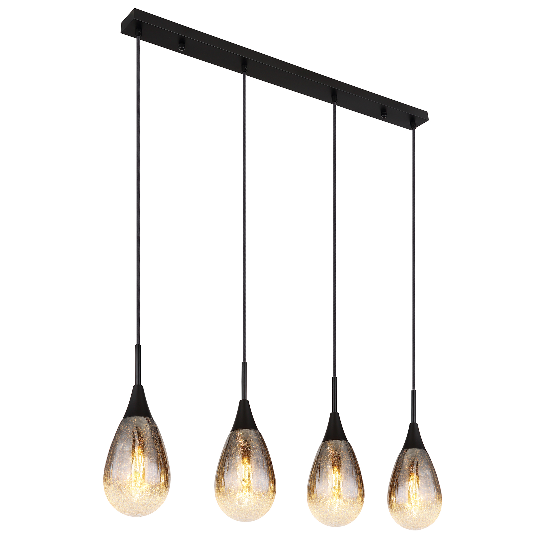 Hängeleuchte - schwarz matt - Glas crackle - 4-flammig