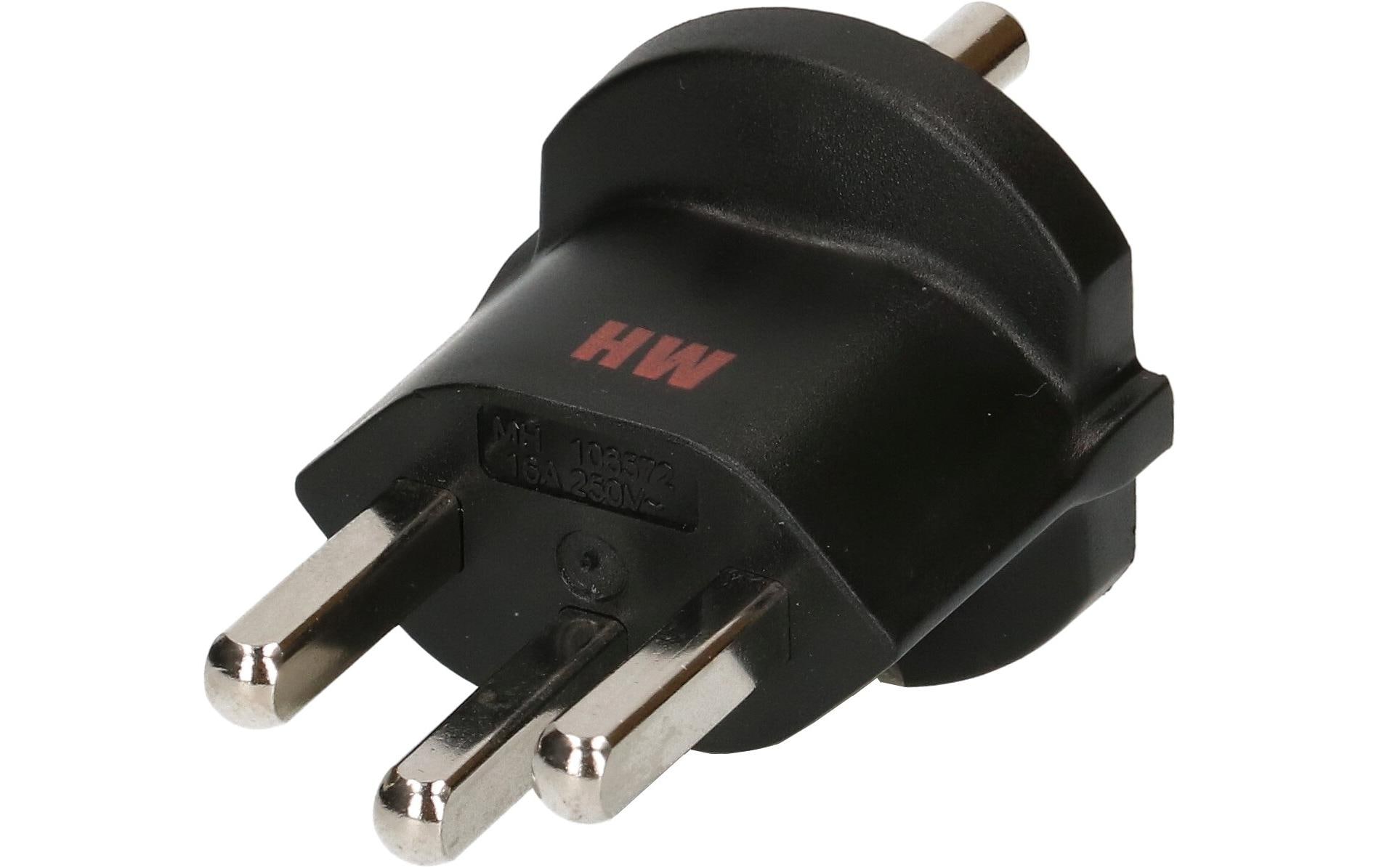 Fixadapter Schuko – Typ 23 SchwarzDeutsch Schuko auf Schweiz T23, 3-polig