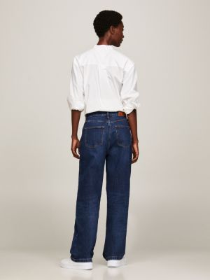 Calça jeans reta de cintura alta e modelagem relaxada