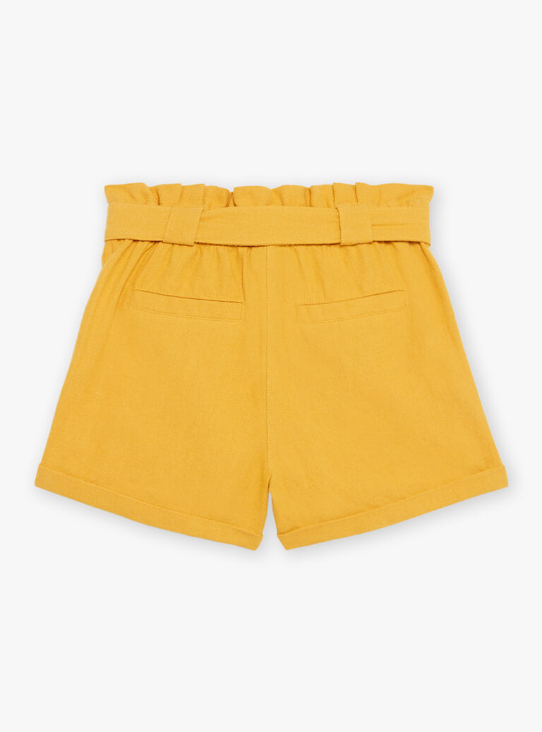 Short jaune moutarde en coton et en lin