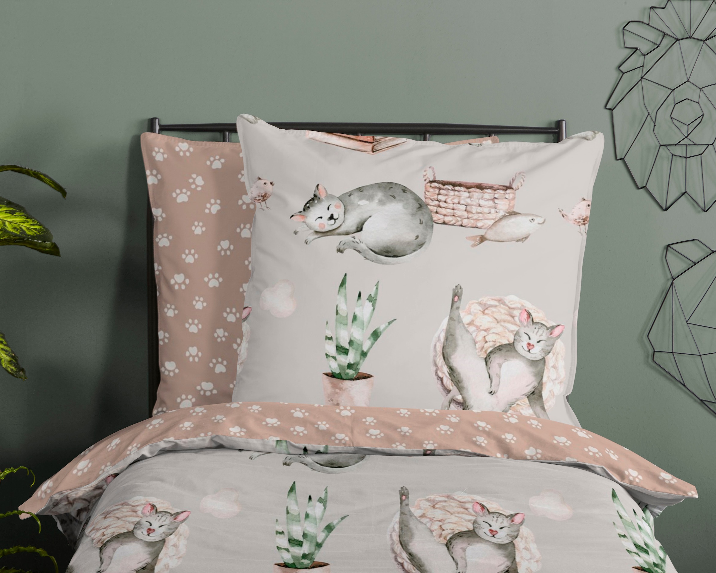 good morning Kinderbettwäsche »Catlife« 2 Stk. tlg. Baumwolle, 135x200, Reissverschluss, Wendeoptik, Kind, Katze, Grau