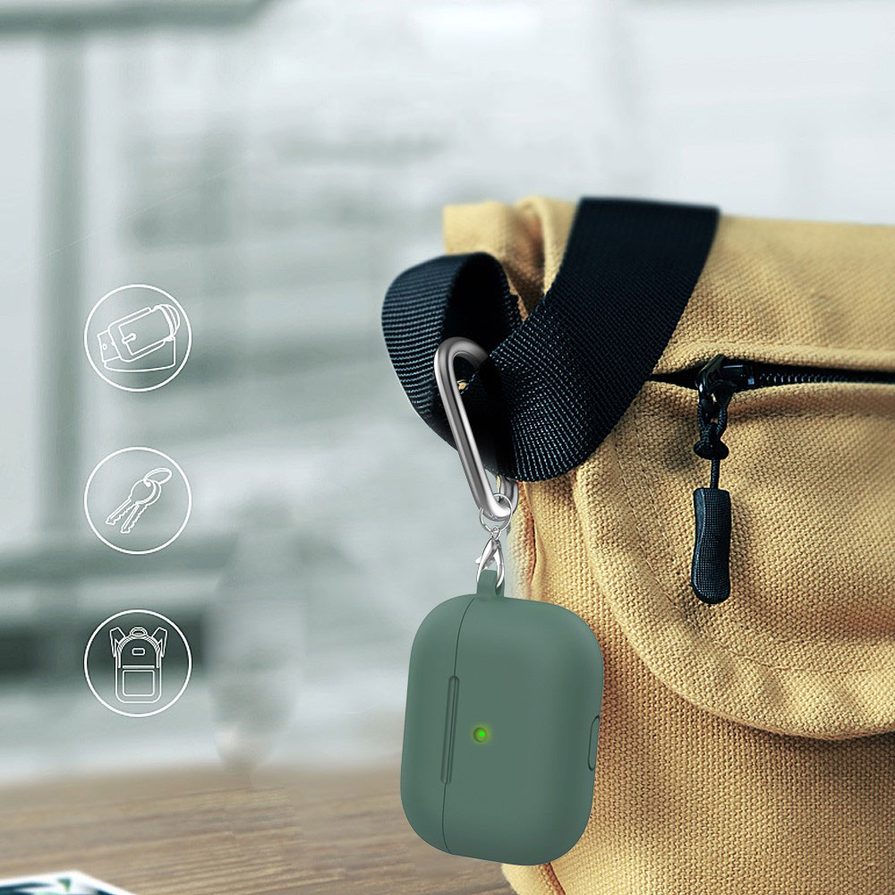 AirPods (3. Generation) Silikon Schutzhülle Abdeckung mit Karabinerhaken - Dunkelgrün