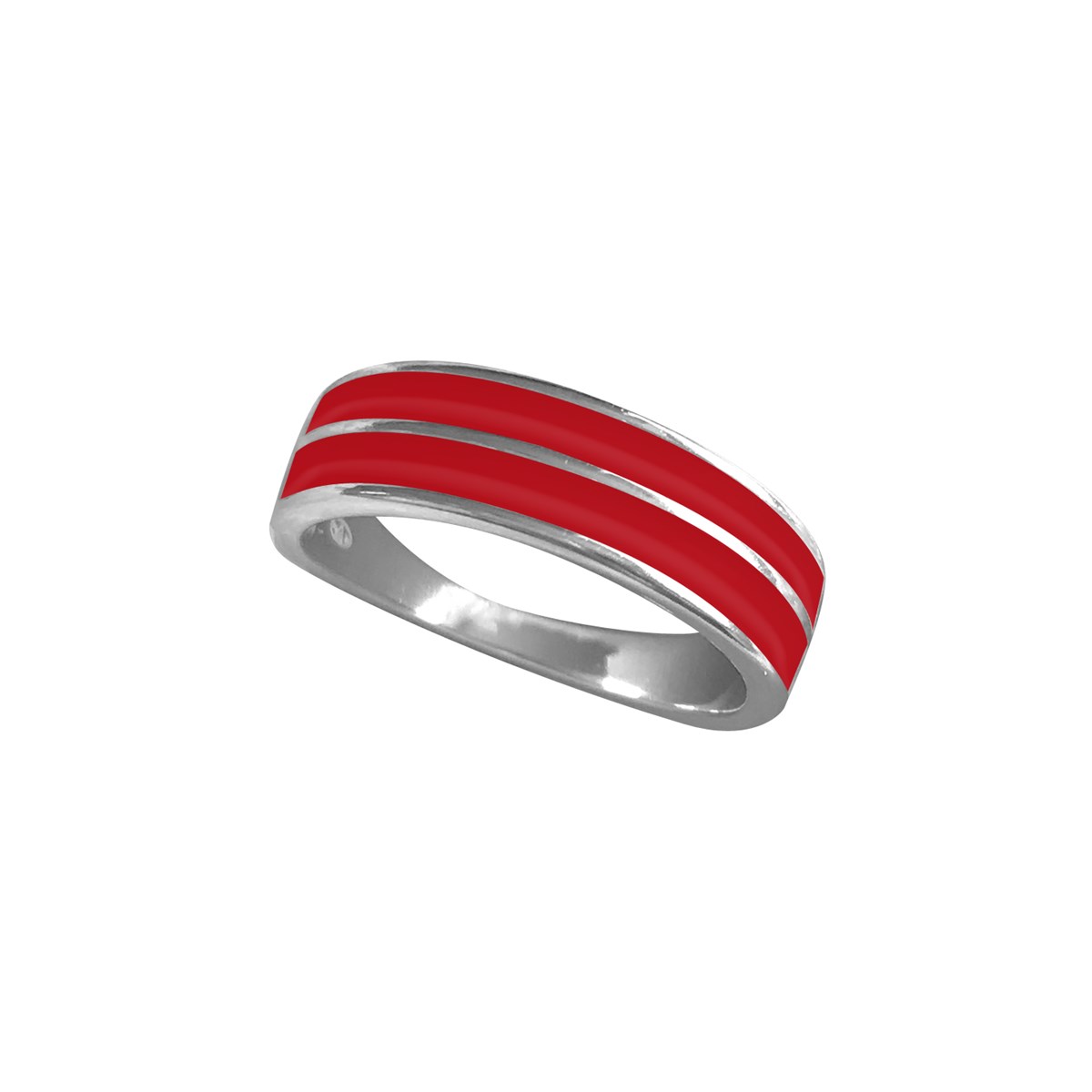 Bague argent 925 rhodié et émail rouge