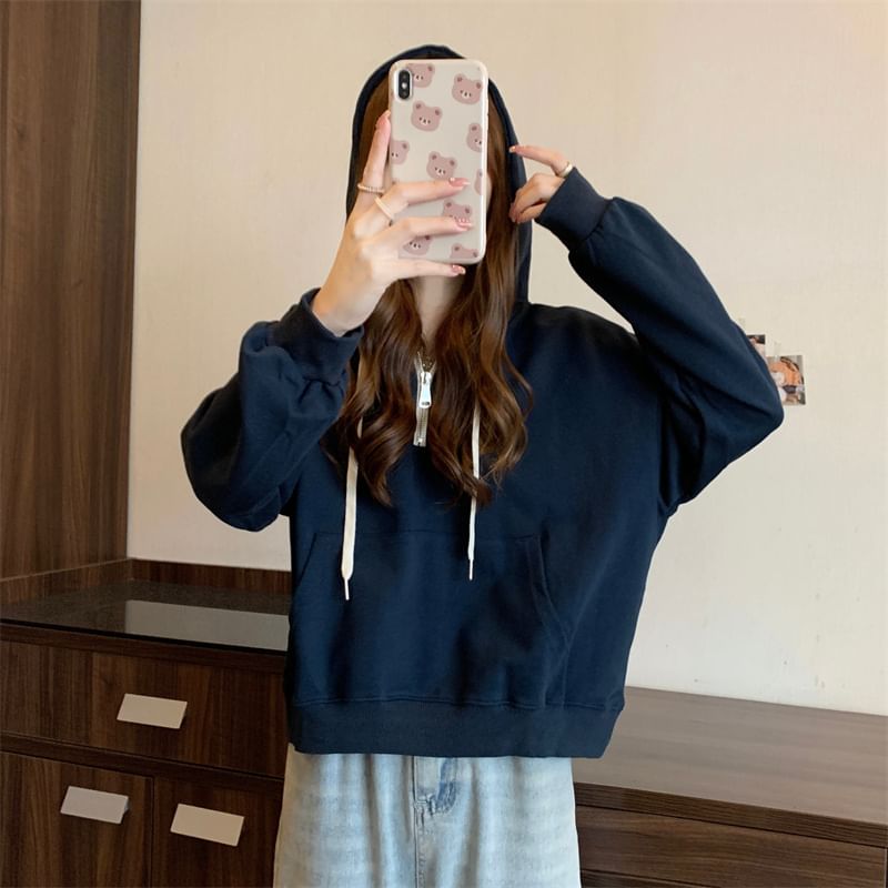 Iduna - Effen hoodie met halve rits