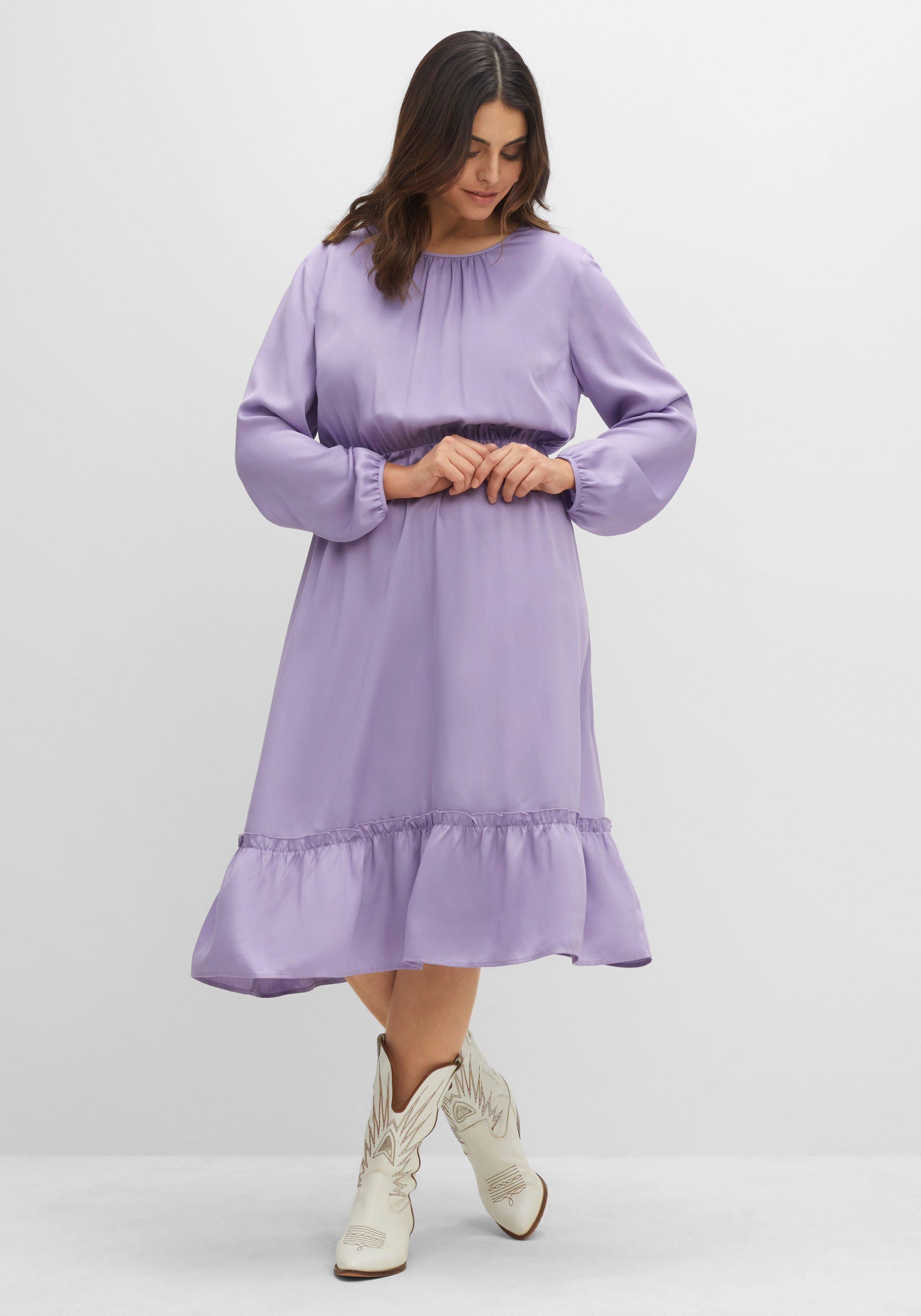 Midikleid mit Taillengummi und Rüsche am Saum
