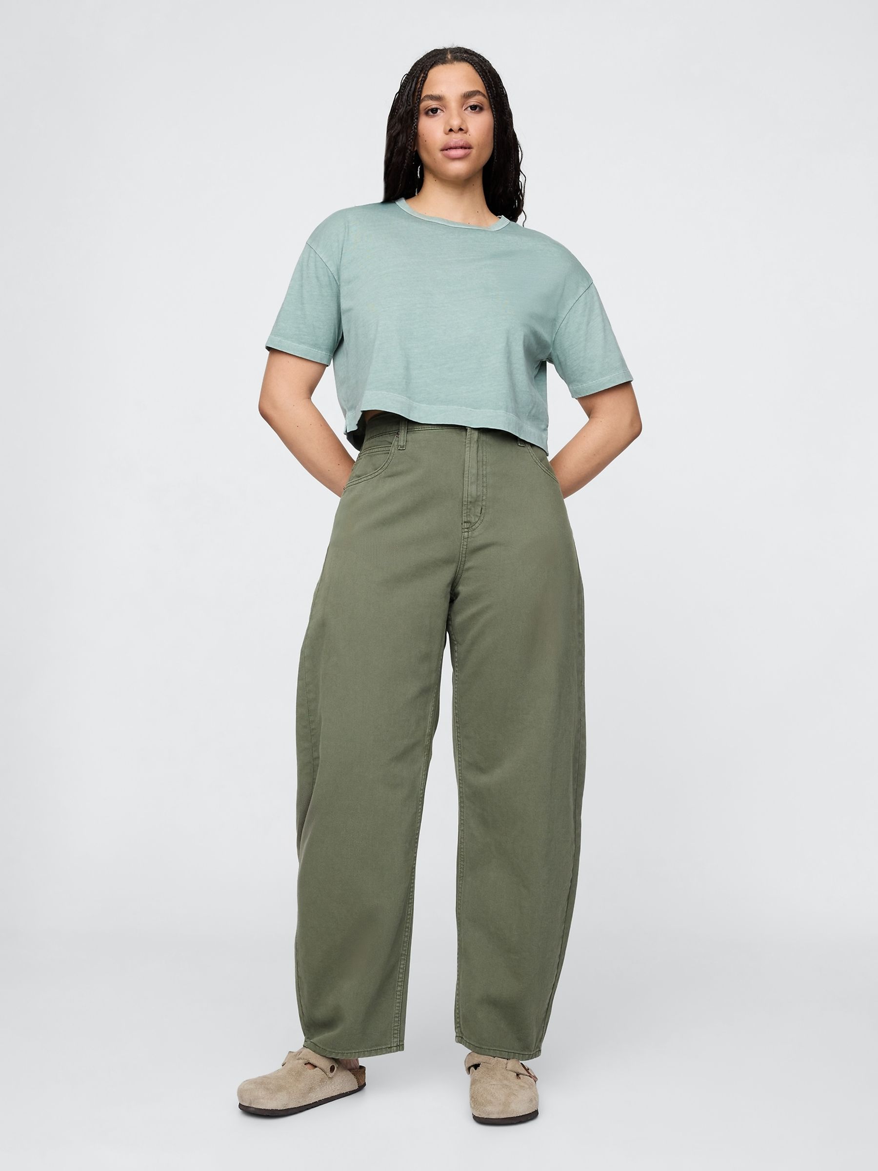 Groen - Gap jeans met hoge taille en toelopende pijpen