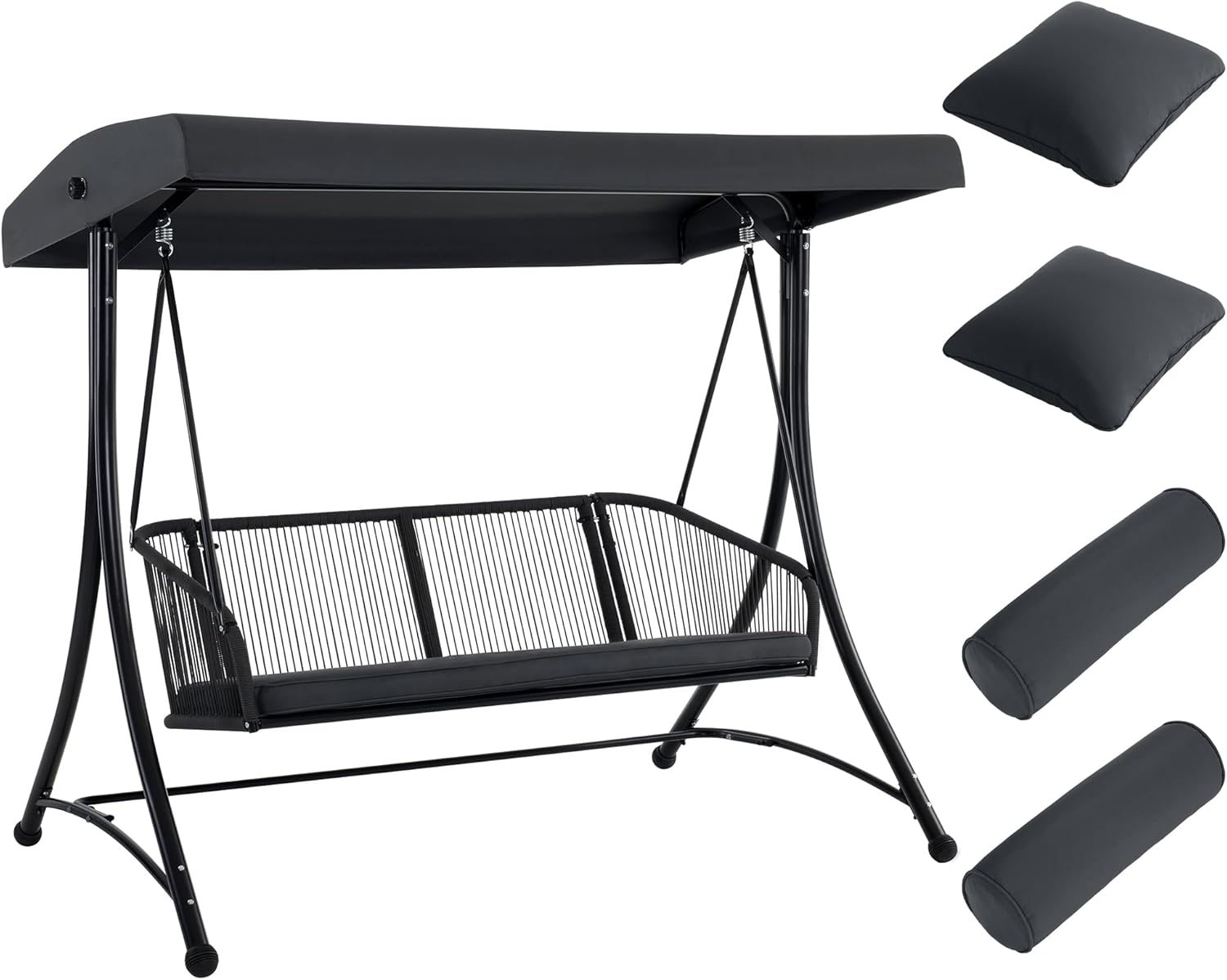 M MCombo Hollywoodschaukel 3-Sitzer, Gartenschaukel mit Verstellbarem Sonnendach, Schaukelbank Outdoor, Gartenliege Wetterfest, Sitzbezug Abwaschbar 8026DEY (Dunkgelgrau)