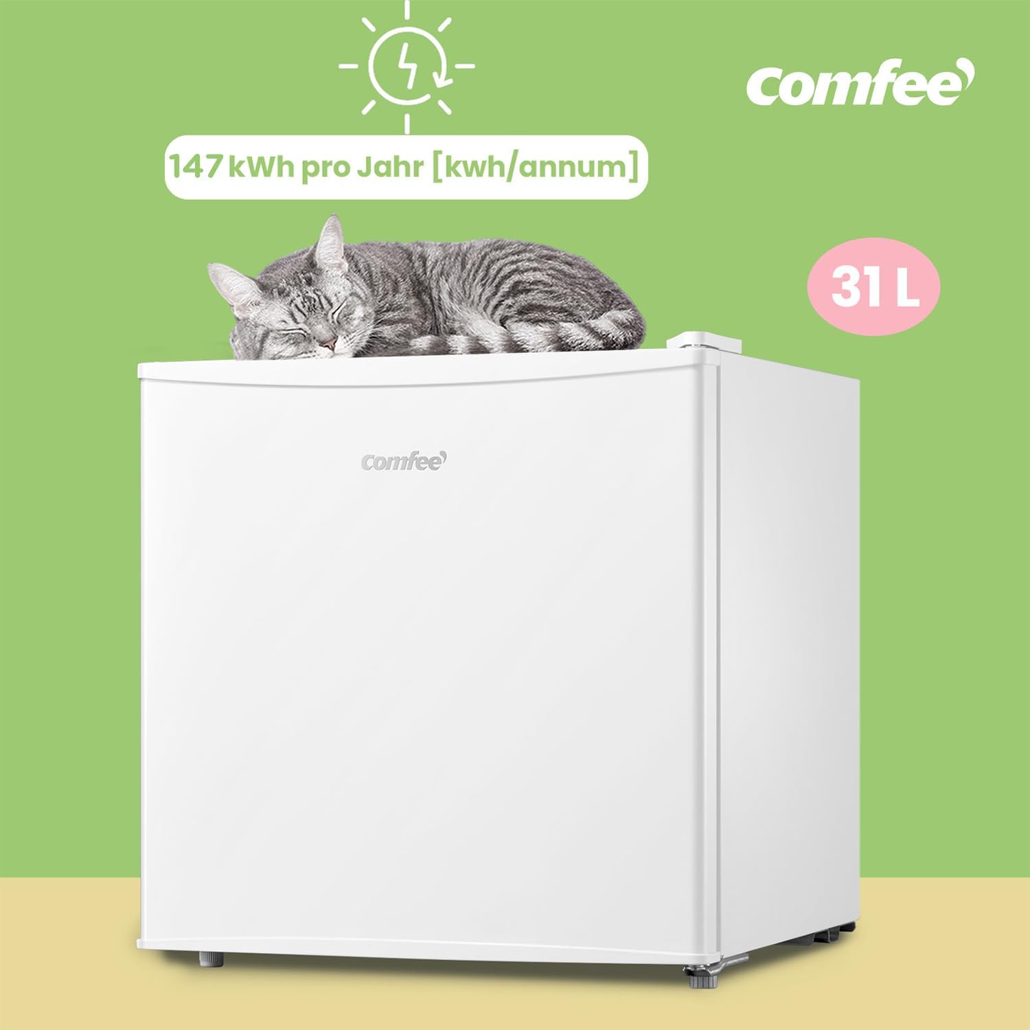 Freistehend, RCU40WH2(E) Mini Gefrierschrank/31L / 4-Sterne-Gefrierfach/Kompakte Größe/Reversibles Türscharnier/Verstellbare Standfüße / 147kWh/Jahr/Weiß